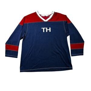 Vntg Tommy Hilfiger 3/4 Sleeve Pullover Shirt Spell Out Logo Color block Size XL